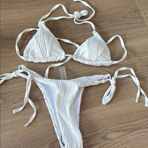 SHEIN White Ribbed Bikini Set
